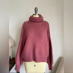 Bohme Mauve Pink Turtleneck knit oversized Sweater with button detail size xs